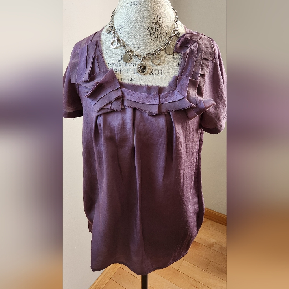 LOFT purple bloue with square ruffled neckline in size S